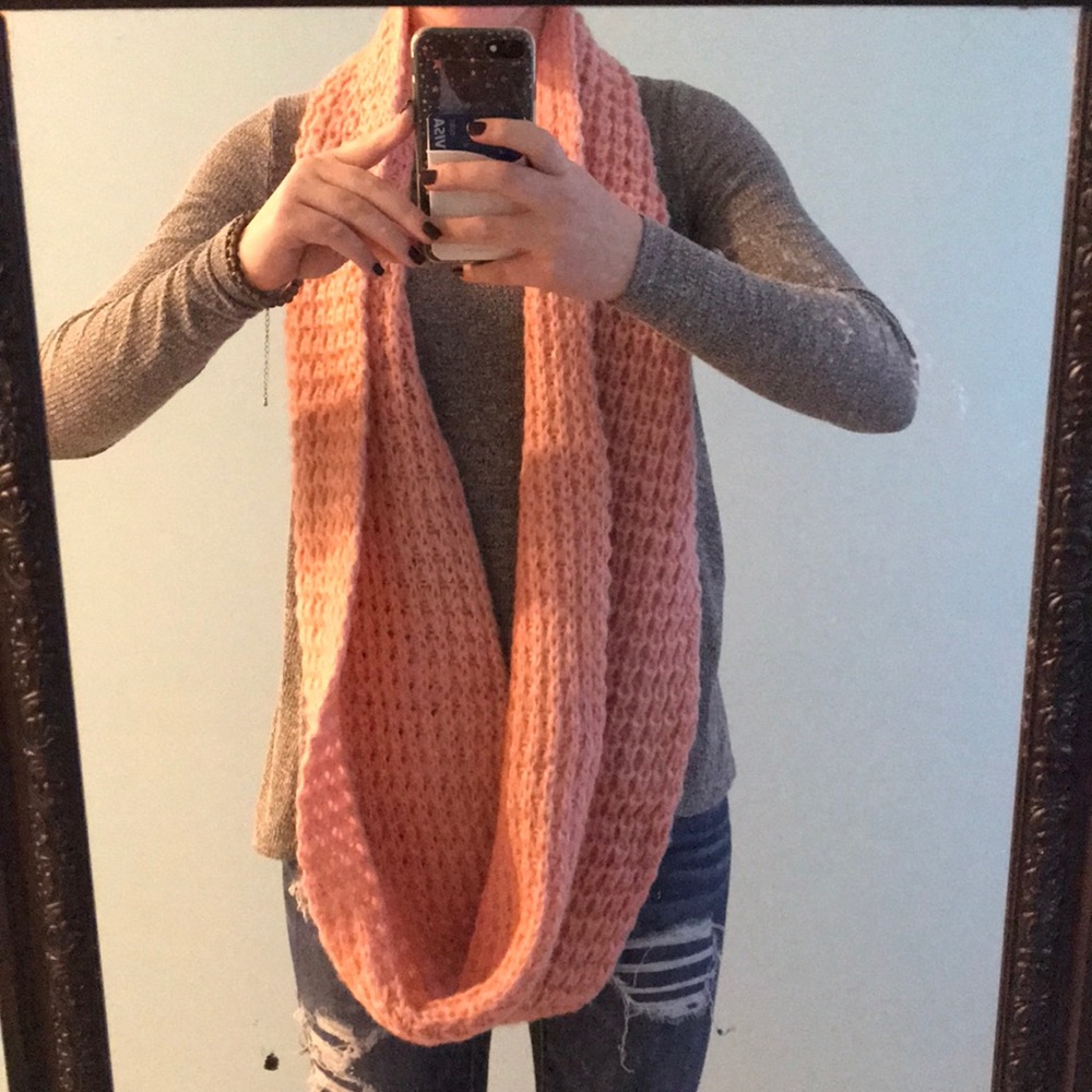 Pink knit infinity scarf